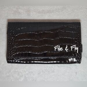 Miamica File & Fly Travel Organizer Clutch Wallet - Faux Black Croc Finish